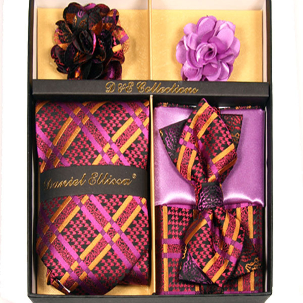 6 Piece Purple Pink Gold Necktie & Bow Tie Set